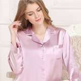 Silk Pajamas Long Mulberry Silk Two - piece Silk Pyjamas Set Lavender 3X