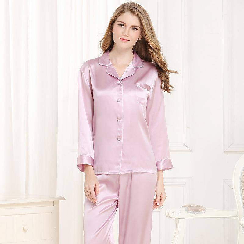Silk Pajamas Long Mulberry Silk Two - piece Silk Pyjamas Set Lavender XS