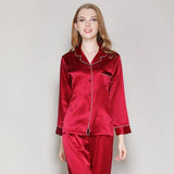 Silk Pajamas Long Mulberry Silk Two - piece Silk Pyjamas Set Claret XS