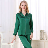 Silk Pajamas Long Mulberry Silk Two - piece Silk Pyjamas Set Green XS
