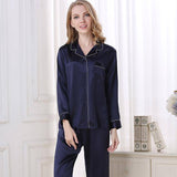 Silk Pajamas Long Mulberry Silk Two - piece Silk Pyjamas Set Navy Blue XS