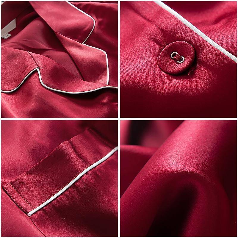 Silk Pajamas Long Mulberry Silk Two - piece Silk Pyjamas Set Claret XS