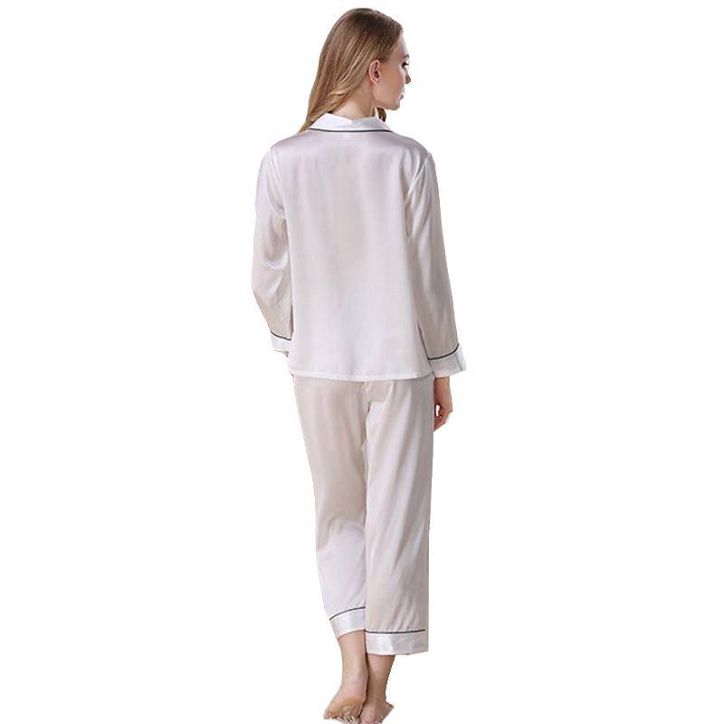 Silk Pajamas Long Mulberry Silk Two - piece Silk Pyjamas Set White XS
