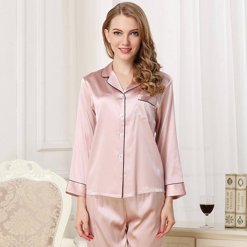 Silk Pajamas Long Mulberry Silk Two - piece Silk Pyjamas Set Rosy Pink XS