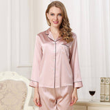 Silk Pajamas Long Mulberry Silk Two - piece Silk Pyjamas Set Rosy Pink XS
