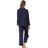 Silk Pajamas Long Mulberry Silk Two - piece Silk Pyjamas Set Navy Blue XS
