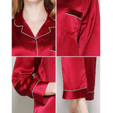 Silk Pajamas Long Mulberry Silk Two - piece Silk Pyjamas Set Claret XS