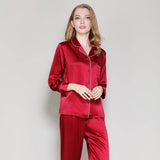 Silk Pajamas Long Mulberry Silk Two - piece Silk Pyjamas Set Claret XS