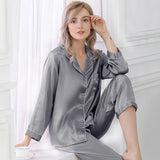 Silk Pajamas Long Mulberry Silk Two - piece Silk Pyjamas Set Gray XS