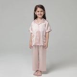 Boys And Girls Silk Pajama Set Short Sleeves Kids Pajamas Pink XS