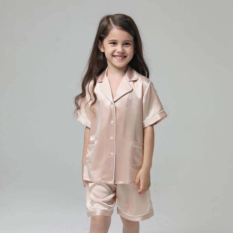Short Kids' Silk Pajama Set Child's Silk Pajamas Pink XS