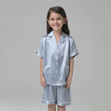 Short Kids' Silk Pajama Set Child's Silk Pajamas Light Blue XS
