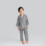 Boys and Girls Striped Silk Pajama Set Button - Down Kids Silk Pajamas Black XS
