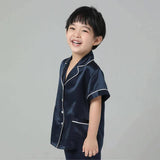 Boys Silk Pajamas Set Two Piece Short Kids Silk Sleepwear Navy Blue XS