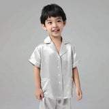 Boys Silk Pajamas Set Two Piece Short Kids Silk Sleepwear Silver Gray XS