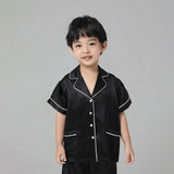 Boys Silk Pajamas Set Two Piece Short Kids Silk Sleepwear Black XS