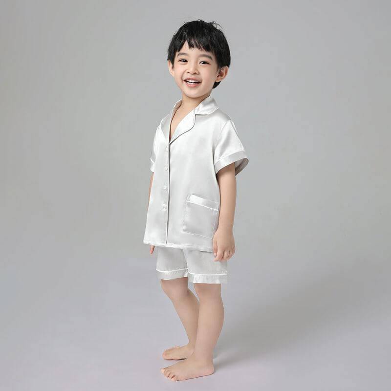 Boys Silk Pajama Sets Short Two Piece Kids Silk Sleepwear Light Blue XS