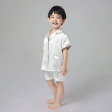 Boys Silk Pajama Sets Short Two Piece Kids Silk Sleepwear Light Blue XS