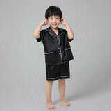 Boys Silk Pajama Sets Short Two Piece Kids Silk Sleepwear Black XS