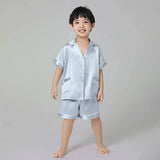 Boys Silk Pajama Sets Short Two Piece Kids Silk Sleepwear Light Blue XS