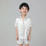 Boys Silk Pajama Sets Short Two Piece Kids Silk Sleepwear Light Blue XS