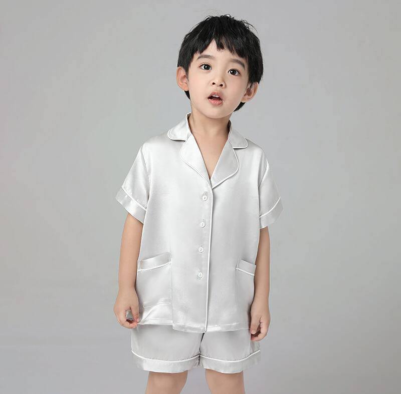 Boys Silk Pajama Sets Short Two Piece Kids Silk Sleepwear Light Blue XS