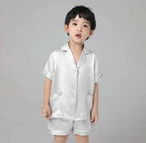 Boys Silk Pajama Sets Short Two Piece Kids Silk Sleepwear Light Blue XS