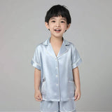 Boys Silk Pajama Sets Short Two Piece Kids Silk Sleepwear Light Blue XS
