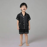 Boys Silk Pajama Sets Short Two Piece Kids Silk Sleepwear Black XS