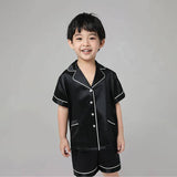 Boys Silk Pajama Sets Short Two Piece Kids Silk Sleepwear Black XS