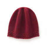 Braided Edge Pure Cashmere Beanie Hat Cashmere Winter Hat Claret M