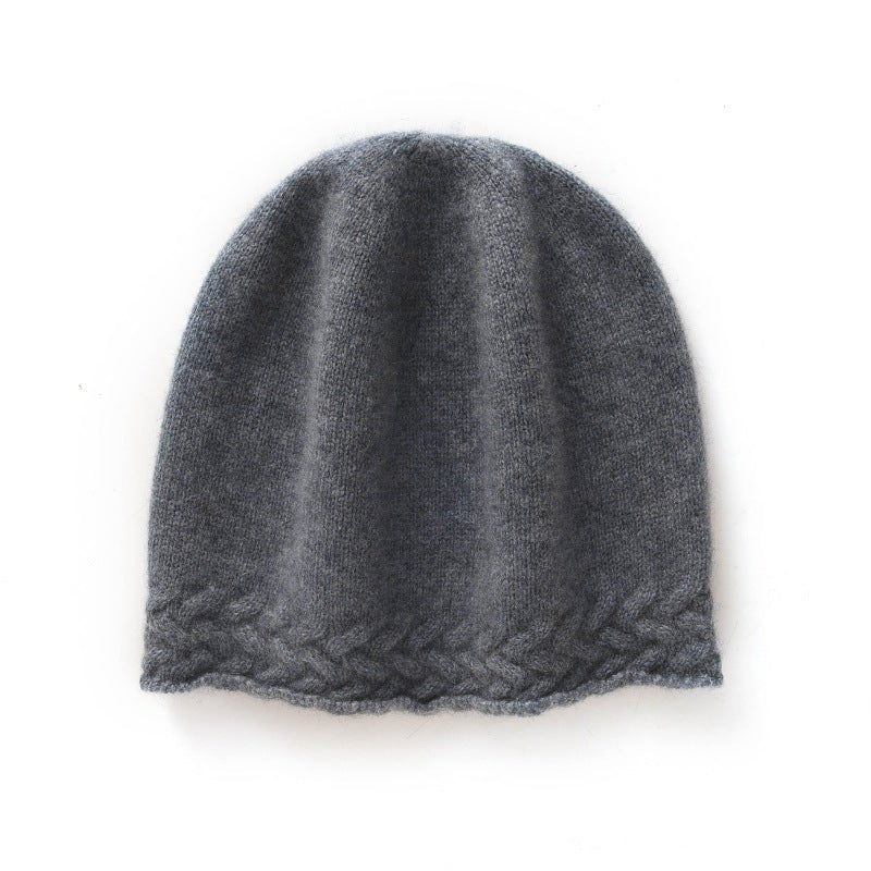 Braided Edge Pure Cashmere Beanie Hat Cashmere Winter Hat Grey M