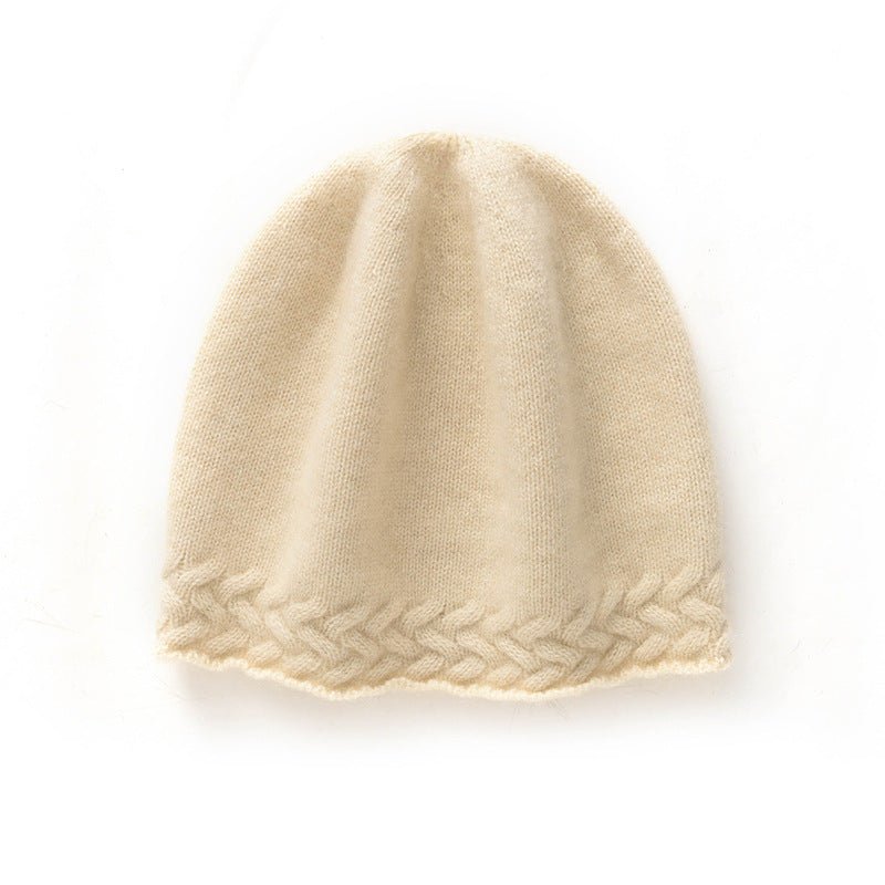 Braided Edge Pure Cashmere Beanie Hat Cashmere Winter Hat Beige M