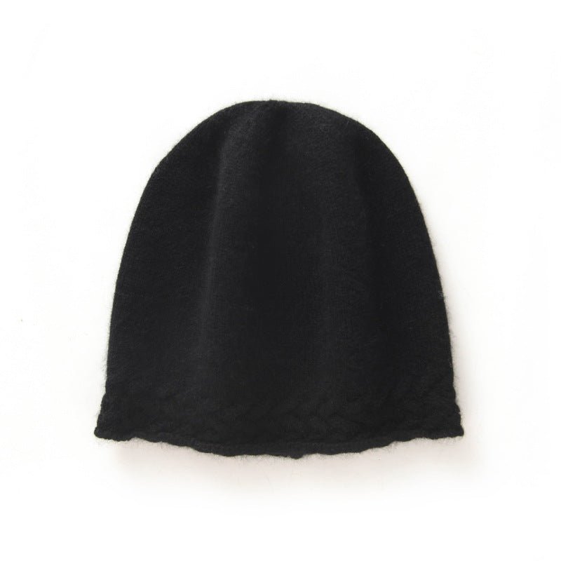 Braided Edge Pure Cashmere Beanie Hat Cashmere Winter Hat Black M