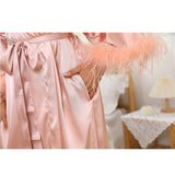 Bridal Silk Kimono Robes With Ostrich Feather Silk Robe White One size fits most
