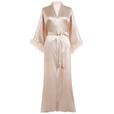 Bridal Silk Kimono Robes With Ostrich Feather Silk Robe Champagne One size fits most