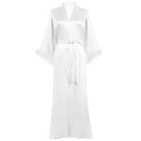Bridal Silk Kimono Robes With Ostrich Feather Silk Robe White One size fits most