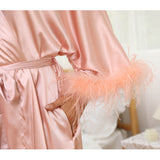 Bridal Silk Kimono Robes With Ostrich Feather Silk Robe White One size fits most