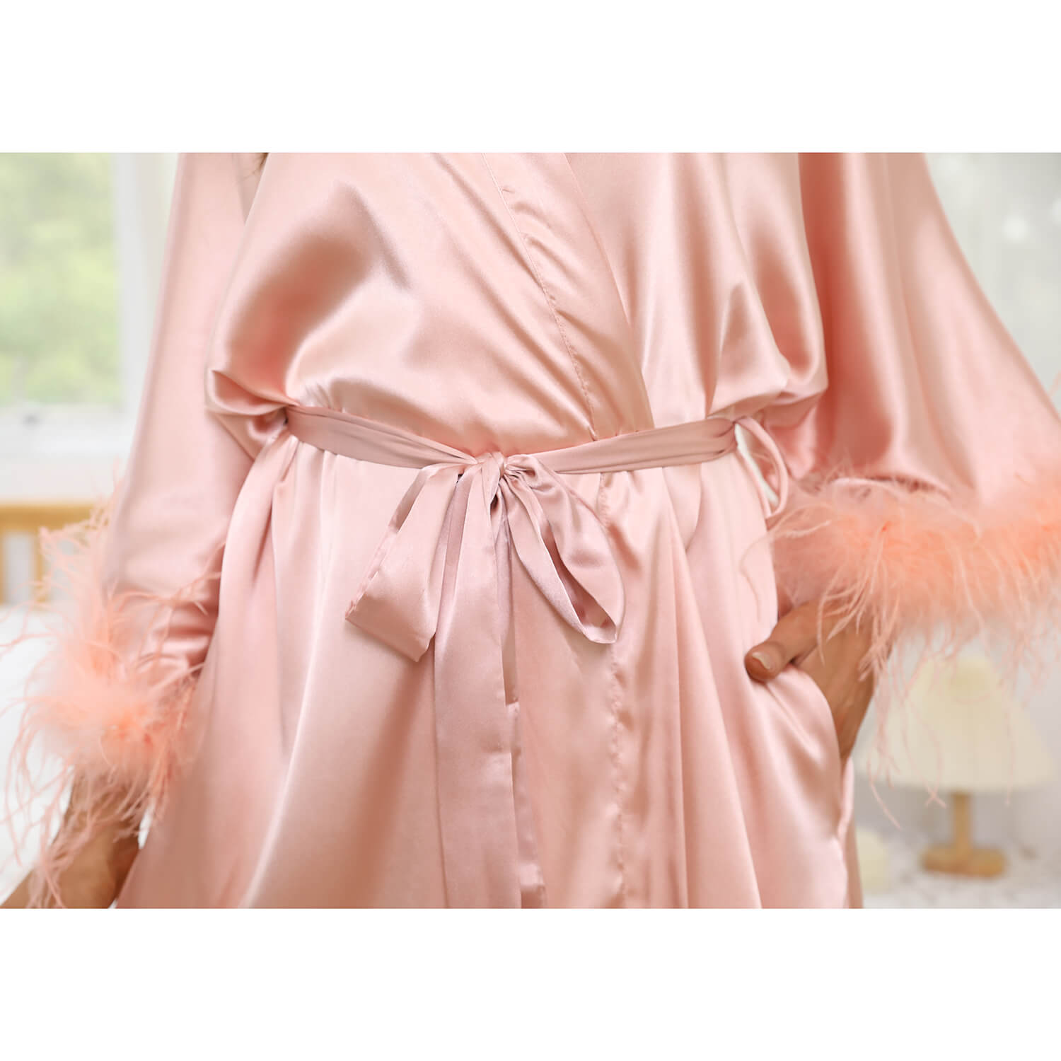 Bridal Silk Kimono Robes With Ostrich Feather Silk Robe White One size fits most