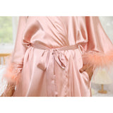 Bridal Silk Kimono Robes With Ostrich Feather Silk Robe White One size fits most