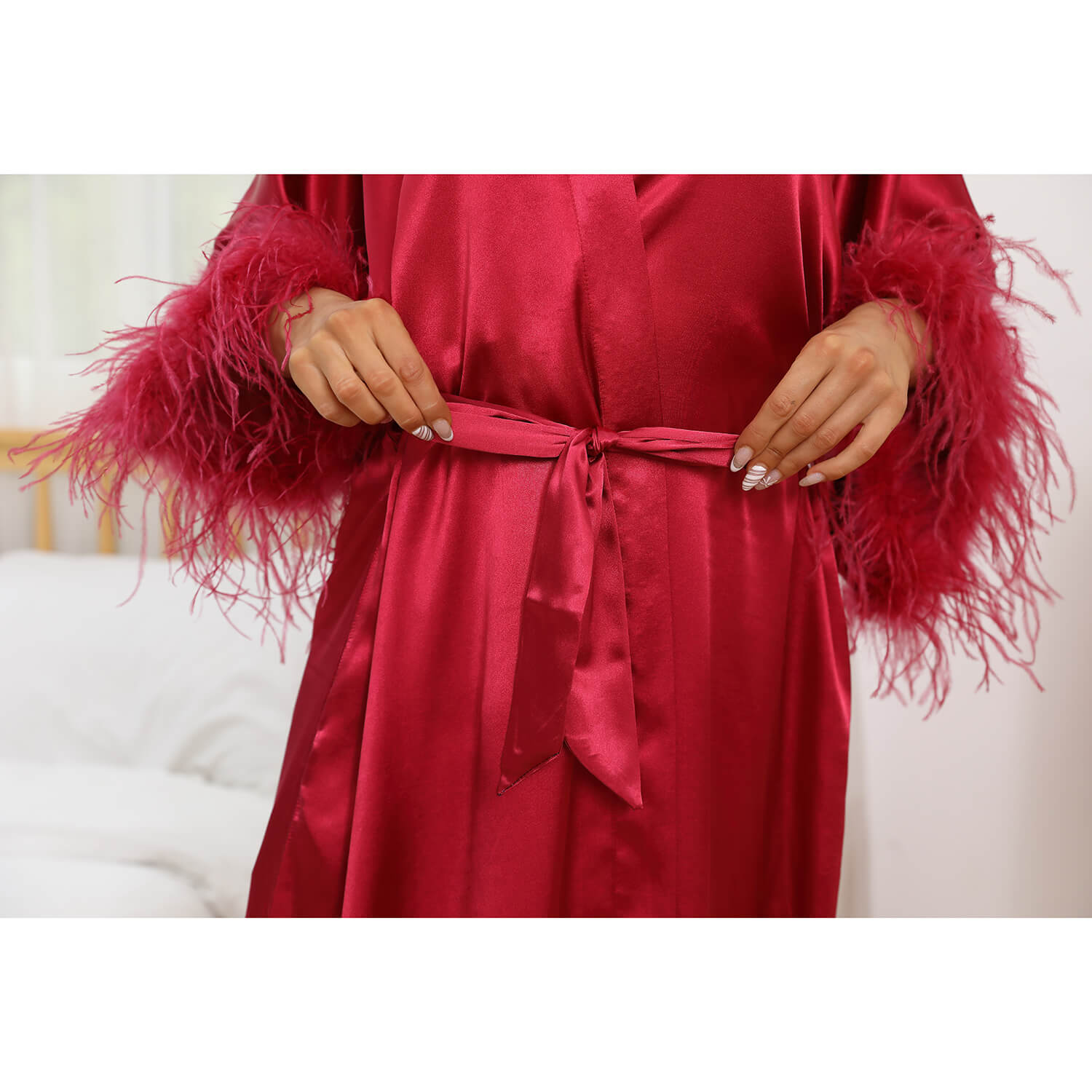 Bridal Silk Kimono Robes With Ostrich Feather Silk Robe White One size fits most