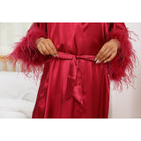 Bridal Silk Kimono Robes With Ostrich Feather Silk Robe White One size fits most
