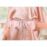 Bridal Silk Kimono Robes With Ostrich Feather Silk Robe White One size fits most