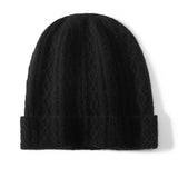Cable Knit Cashmere Beanie Turn Up Brim Cashmere Knit Cap Winter Hat Black M