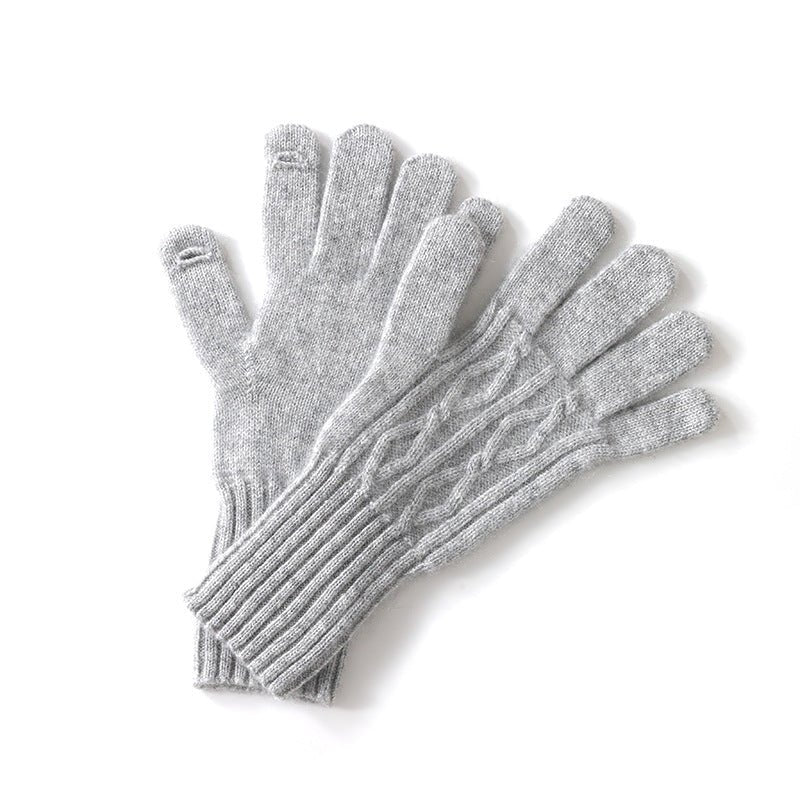 Cable Knit Pure Cashmere Touchscreen Gloves Cashmere Winter Mitts Grey M