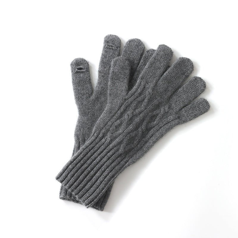 Cable Knit Pure Cashmere Touchscreen Gloves Cashmere Winter Mitts Dark Grey M