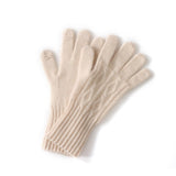 Cable Knit Pure Cashmere Touchscreen Gloves Cashmere Winter Mitts Beige M