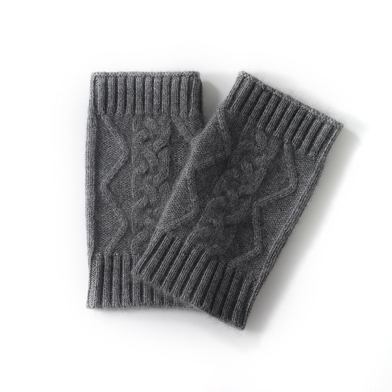 Cable Ribbed Cashmere Hand Warmers Cashmere Fingerless Gloves Mitts Grey M