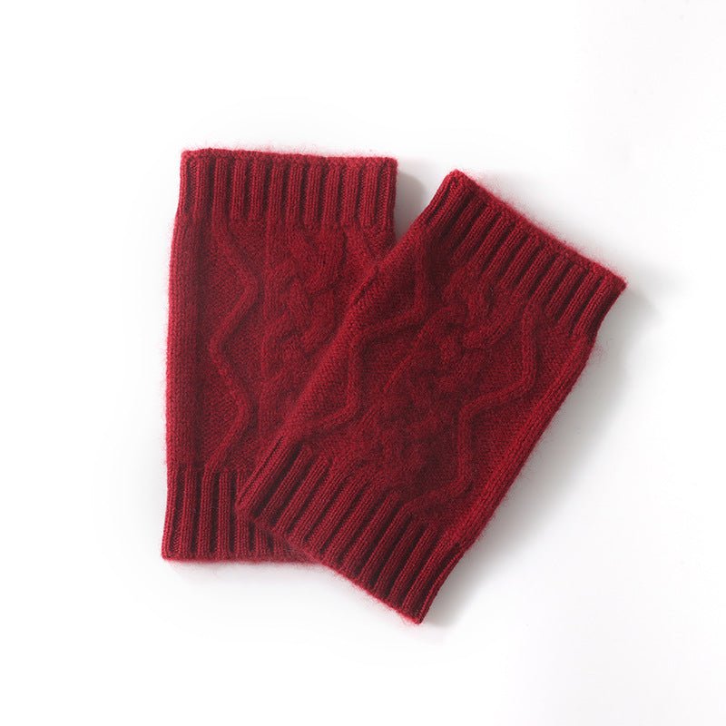 Cable Ribbed Cashmere Hand Warmers Cashmere Fingerless Gloves Mitts Claret M