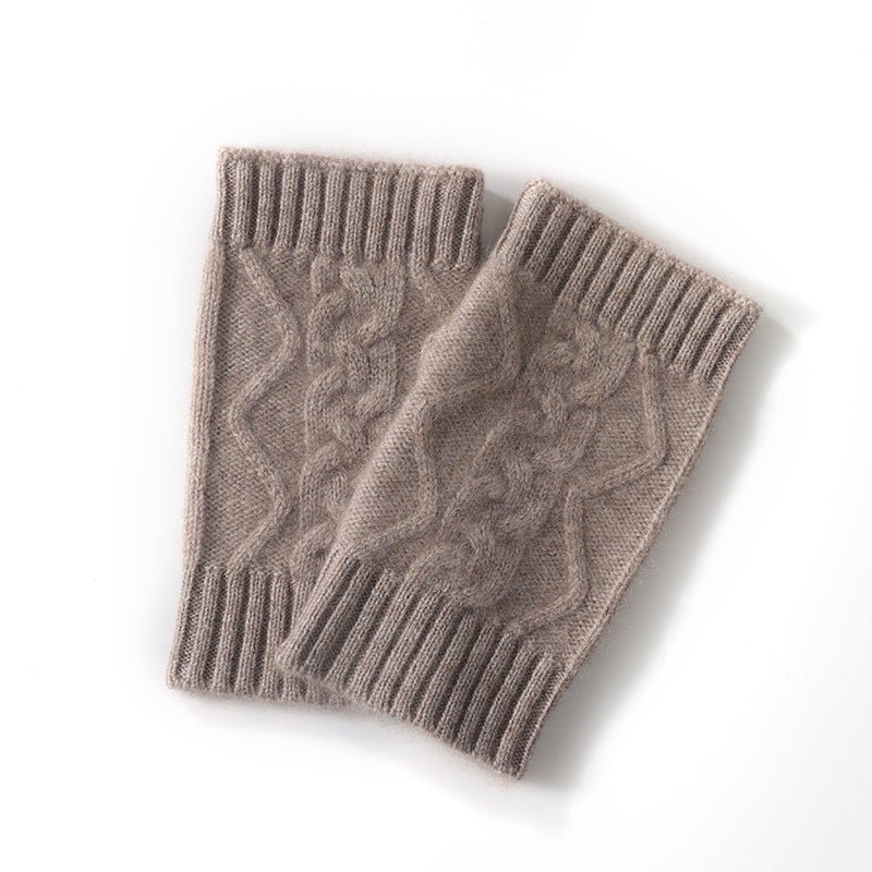 Cable Ribbed Cashmere Hand Warmers Cashmere Fingerless Gloves Mitts Taupe M